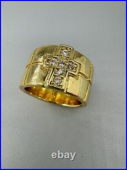 Retired James Avery Diamond Cross 925 Sterling Gold Plated Wide 13mm Ring 6.5