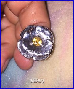Retired James Avery Dimensional Flower Ring with Citrine Gemstone Center