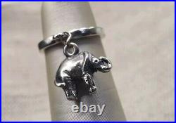 Retired James Avery Elephant Dangle Charm Ring Sterling Silver Size 3.5