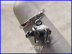 Retired James Avery Elephant Dangle Charm Ring Sterling Silver Size 3.5