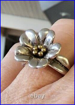 Retired James Avery Flower Ring with 14kt Gold Center So PRETTY! Size 7
