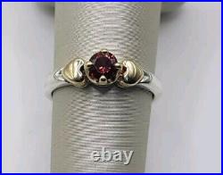 Retired James Avery Garnet With Hearts Ring 14k & Sterling Silver Size 5.5