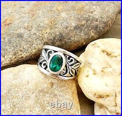 Retired James Avery Green Stone Vine Tapered Band Ring Size 7.5