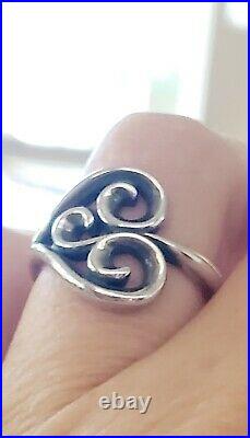 Retired James Avery Heart Scroll Ring Size 8 Sterling Silver with Orig. Box
