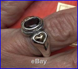 Retired James Avery Heart to Heart Garnet Ring 14k Gold & Sterling Silver 5.25