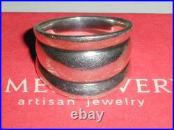 Retired James Avery Heavy Sterling Silver Triple Segment Domed Ring- Size 9
