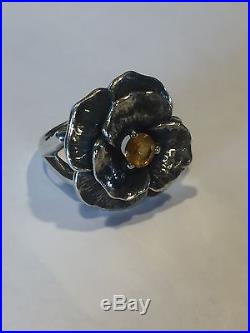 Retired James Avery JA Citrine Sterling Silver Flower Ring