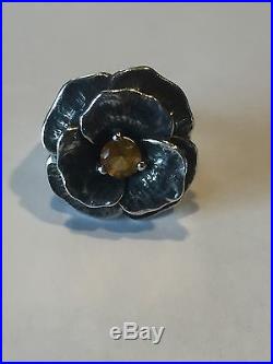 Retired James Avery JA Citrine Sterling Silver Flower Ring