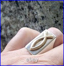 Retired James Avery LONG Gold Raised Fish /Sterling Silver Ring Size 9