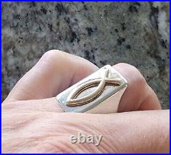 Retired James Avery LONG Gold Raised Fish /Sterling Silver Ring Size 9
