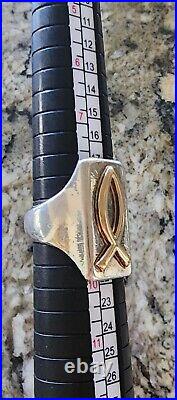 Retired James Avery LONG Gold Raised Fish /Sterling Silver Ring Size 9