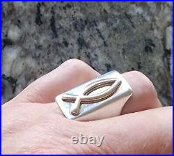 Retired James Avery LONG Gold Raised Fish /Sterling Silver Ring Size 9