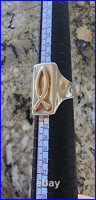 Retired James Avery LONG Gold Raised Fish /Sterling Silver Ring Size 9