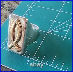 Retired James Avery LONG Gold Raised Fish /Sterling Silver Ring Size 9