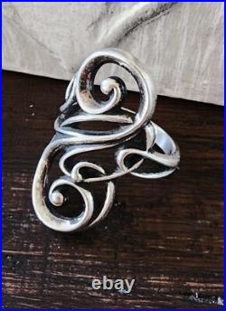 Retired James Avery Long Scroll Ring Size 8 Neat Piece! About 1.25 Long
