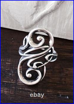 Retired James Avery Long Scroll Ring Size 8 Neat Piece! About 1.25 Long