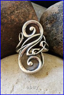 Retired James Avery Long Scroll Ring Size 8 Neat Piece! About 1.25 Long