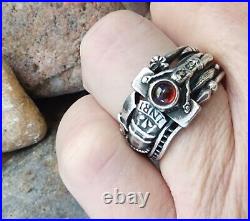 Retired James Avery Martin Luther INRI Garnet Stone Ring Size 8.5