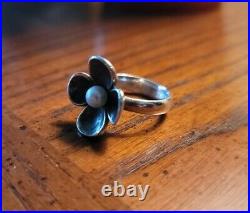Retired James Avery Pearl Flower Ring Size 6.5 Sterling Silver