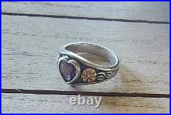 Retired James Avery Purple Amethyst Heart 14kt Gold Flower Sterling Silver Ring