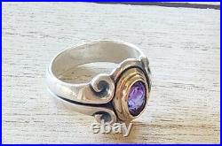 Retired James Avery Purple Amethyst Oval Ring 14kt and Sterling Silver Sz 4.5