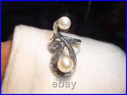 Retired James Avery RARE Textured Double Pearl Long Ring Sz 6.75 Sterling Silver