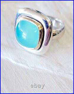 Retired James Avery Rare Chalcedony 14kt Gold and Sterling Silver Square Ring
