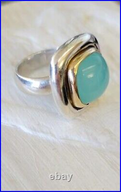 Retired James Avery Rare Chalcedony 14kt Gold and Sterling Silver Square Ring