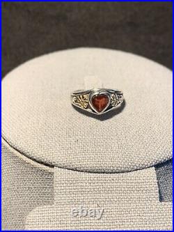 Retired James Avery Red Heart Garnet Silver and Gold Flower Ring Size 7