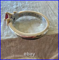 Retired James Avery Red Stone Ring 14kt Gold Hearts. 925 Silver