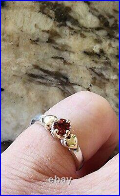 Retired James Avery Red Stone Ring 14kt Gold Hearts. 925 Silver