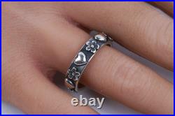 Retired James Avery Ring Hearts Flowers Band Size 8.25 Sterling Silver Dogwood