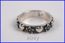 Retired James Avery Ring Hearts Flowers Band Size 8.25 Sterling Silver Dogwood