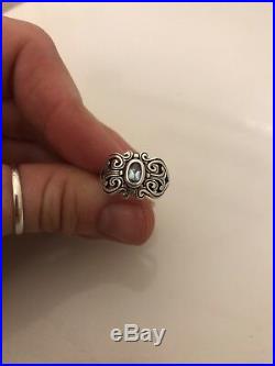 Retired James Avery Scrolled Hearts Sterling Blue Topaz Ring Size 6