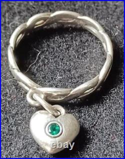 Retired James Avery Silver Heart Charm Braided Dangle Ring Size 6 Or 6 1\2