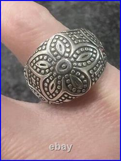 Retired James Avery Size 7.5 Wide Flower Beaded Ring Sterling Silver