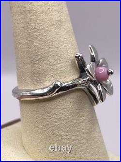 Retired James Avery Spring Blossom Ring with Pink Bead sz 8.5 Sterling Silver