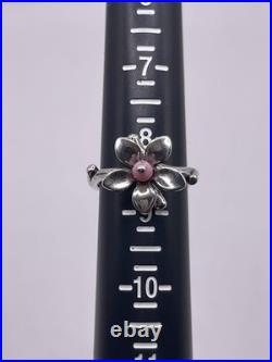 Retired James Avery Spring Blossom Ring with Pink Bead sz 8.5 Sterling Silver