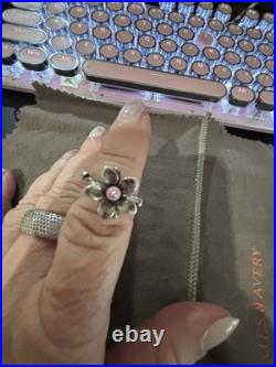 Retired James Avery Spring Blossom Ring with Pink Bead sz 9 Sterling Silver