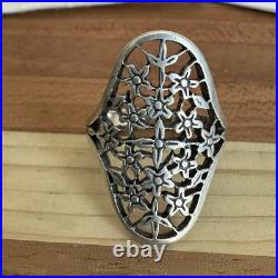 Retired James Avery Statement Ring Size 7.5 Floral Trident Box 925 Sterling 5.5g