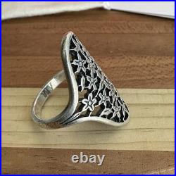 Retired James Avery Statement Ring Size 7.5 Floral Trident Box 925 Sterling 5.5g