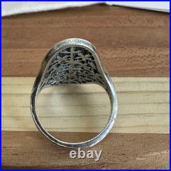 Retired James Avery Statement Ring Size 7.5 Floral Trident Box 925 Sterling 5.5g