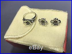 Retired James Avery Sterling/18kApril Flower Ear Posts+Ring Sz 6.25 SetEUC