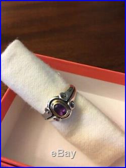 Retired James Avery Sterling Silver 14K Gold Amethyst Double Scroll Ring Size 9