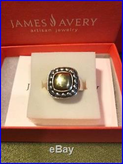 Retired James Avery Sterling Silver 14k Square Beaded Dome Ring Size 6 Beautidul