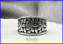 Retired James Avery Sterling Silver 925 Flower Wide Band Ring Size 6