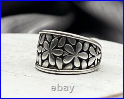 Retired James Avery Sterling Silver 925 Flower Wide Band Ring Size 6