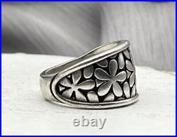 Retired James Avery Sterling Silver 925 Flower Wide Band Ring Size 6