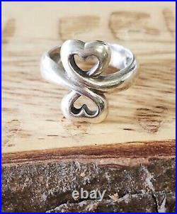 Retired James Avery Sterling Silver Double Heart Ring Size 6 Vintage, Neat Piece