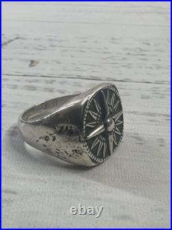 Retired James Avery Sterling Silver Men's Guide My Way Compass Ring Size 11.5
